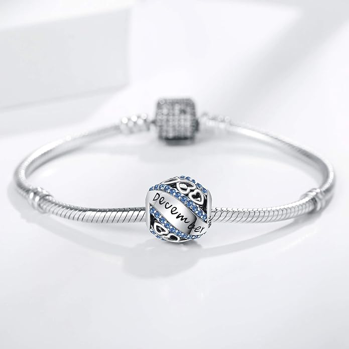 Birthstone Charms for Charms Bracelet 925 Sterling Silver Bead Openwork Charms Fit Pandora Charms Bracelet, Fit Women Wife Mom Christmas Birthday Gift