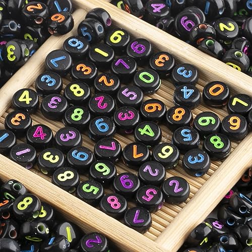 Bj 1000pcs Acrylic Round Number Beads 0-9 Mixed for Jewelry Making and DIY Accessories, 4x7mm, Black Colorful - color: Bj black Colorful