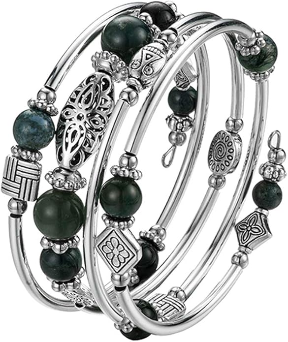 BULINLIN Layered Wrap Bangle Turquoise Bracelet - Bead Bracelet with Natural Agate Stone, Gifts For Women