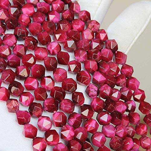 MJDCB Best Sellers Natural Stone Beads Faceted Polygon Rose Red Tiger Eye Crystal Energy Stone Healing Power for Jewelry Making(8mm) - color: Rose Red Tiger Eye