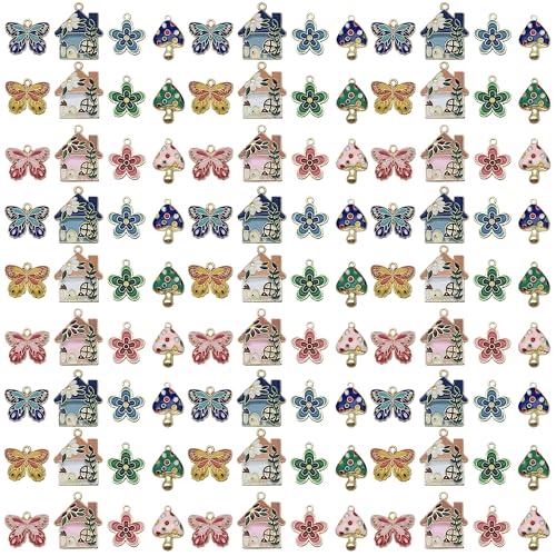 Sailanzi 24pcs Alloy enamel house butterfly mushroom series Pendant Jewelry Making DIY Keychain Earrings Pendant Various Design Charms for Jewelry Making Bracelets Necklace (SN786) - color: SN786
