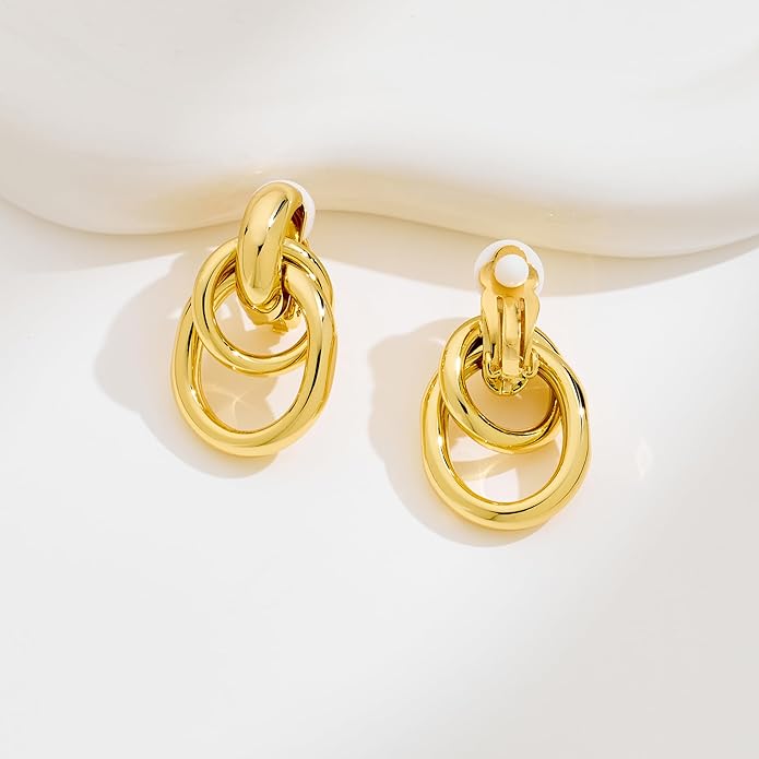 Clip on Earrings for Women 14K Gold Plated Geometric Knot Non Pierced Ear Clips Lightweight Trendy Hypoallergenic No Piercing Jewelry Gifts