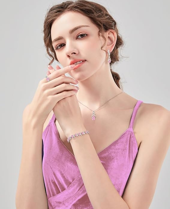 LMXXVJ Jewelry Set for Women,Teardrop Cubic Zirconia Necklace Earrings Adjustable Ring Bracelet Jewelry Set Formal Jewelry Gift