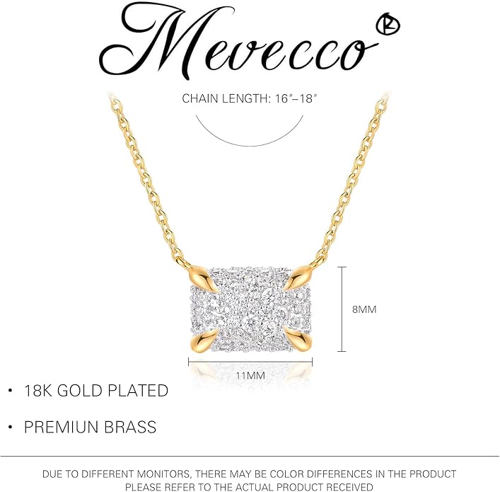 MEVECCO Dainty Gold Necklace For Women 18k Gold Plated Full CZ Pendant Necklace Handmade Necklace Jewelry Everyday Wear