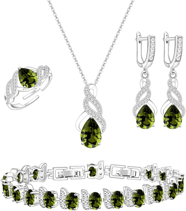 LMXXVJ Jewelry Set for Women,Teardrop Cubic Zirconia Necklace Earrings Adjustable Ring Bracelet Jewelry Set Formal Jewelry Gift