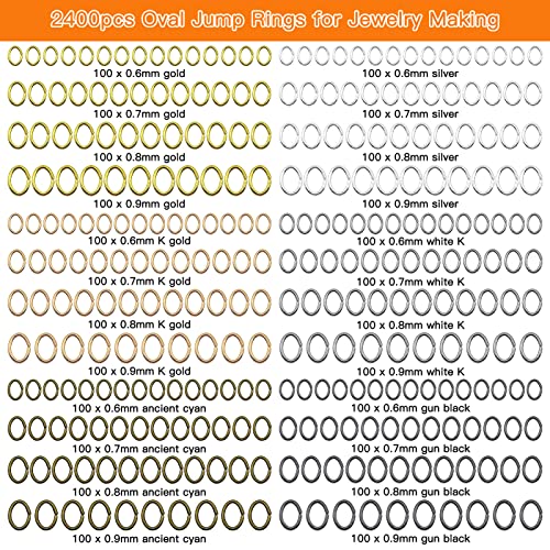 2400pcs Oval Jump Rings Stainless Steel Jump Rings Oval Open Ring Open Jumps Ring Diameter 4mm 5mm 6mm 7mm for Jewelry Making Supplies Earring Bracelet Necklace DIY Craft Making(6 Colors) - color: 6 colors B