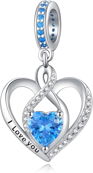 Heart Birthstone Charms for Bracelets, 925 Sterling Silver Women Bead Charms for Charm Bracelets Necklace, Mother's Day Birthday Anniversary Jewelry Gifts for Wife Mom Grandma Daughter