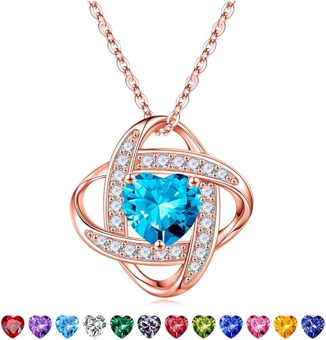 Iefil Valentines Gifts for Her Wife - 925 Sterling Silver Love Knot Birthstone Necklace, Anniversary Birthday Gifts for Women, Jewelry Gifts for Wife Mom Girlfriend