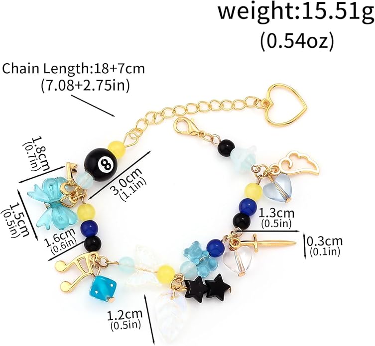 Black 8 Ball Charm Bracelet - Y2K Bow Dopamine Leaf Star Bracelets - Gift for Sister Bestie Friend