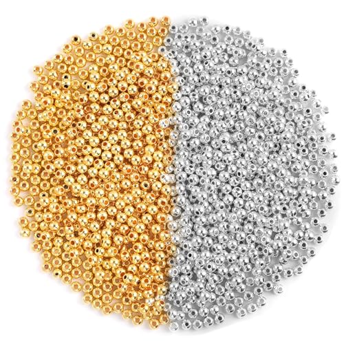 1200Pcs 4mm Round Beads Spacer Beads Smooth Loose Ball Beads for DIY Bracelet Jewelry Making Craft, Silver & Gold - color: Silver & Gold, size: 4mm
