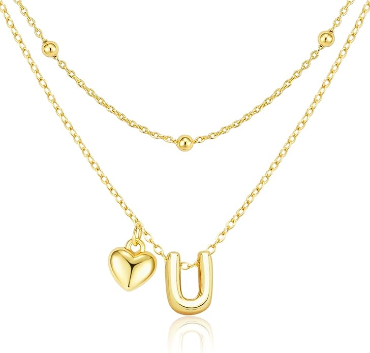 adoyi Valentines Day Gifts for Women Hers Dainty 14K Gold Plated Heart Initial Necklaces Layered Letter A-Z Pendant Necklace Stack Trendy Jewelry Birthday Valentines Day Gifts for Women Jewelry