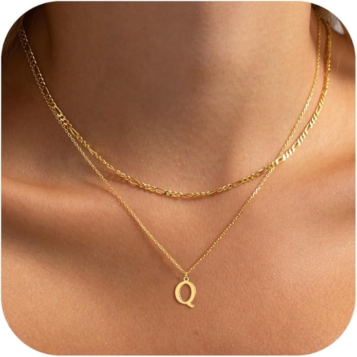 Initial Necklaces for Women Dainty Gold Silver Layered Letter Pendant Necklace Cute Figaro Chain Choker Necklace Personalized Trendy Stuff Jewelry Stack Gift for Women Her