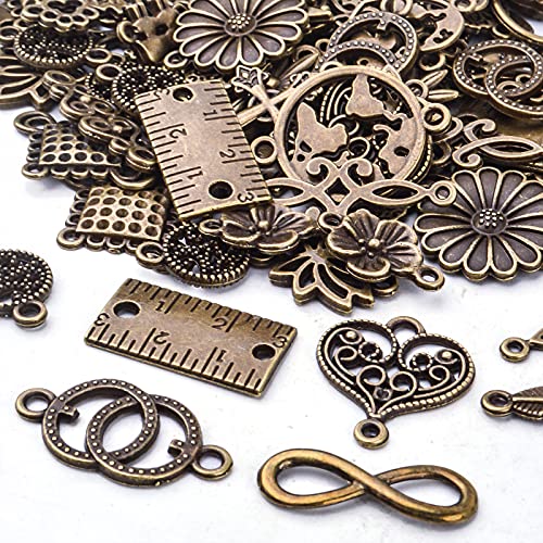 BronaGrand Connector Charms, 100g Craft Supplies, Antique Bronze, Heart, Cross, Flower, Ruler Shapes, Jewelry Making - color: Antique Bronze