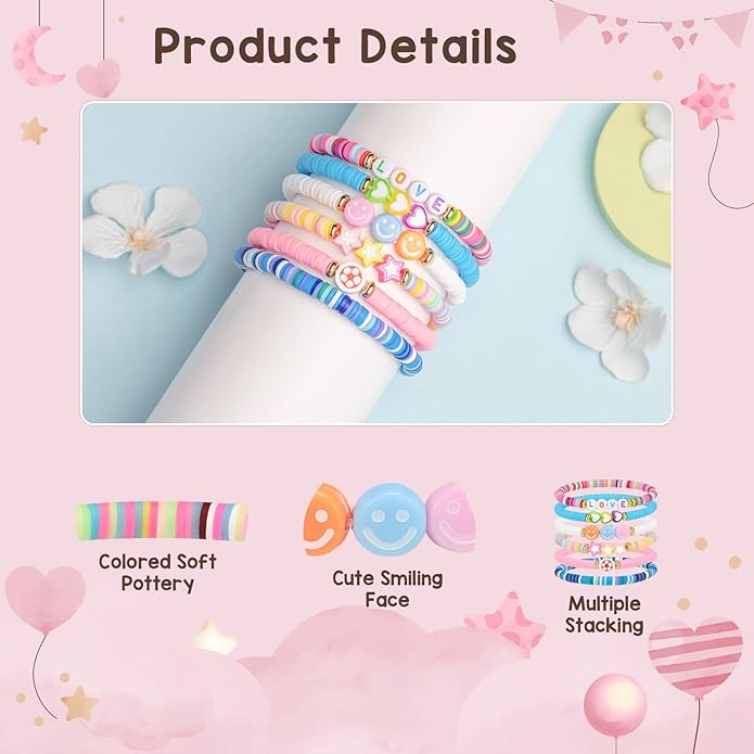 Artlunar 6-Pack Valentine's Day Friendship Bracelets for Teen Girls - Handmade Charms Hearts Stars Bohemian Beads - Birthday Holiday Charm Jewelry Gift