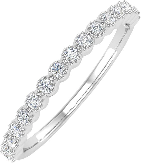 1/5 Carat Bezel Set Diamond Wedding Band Ring in 14K Solid Gold