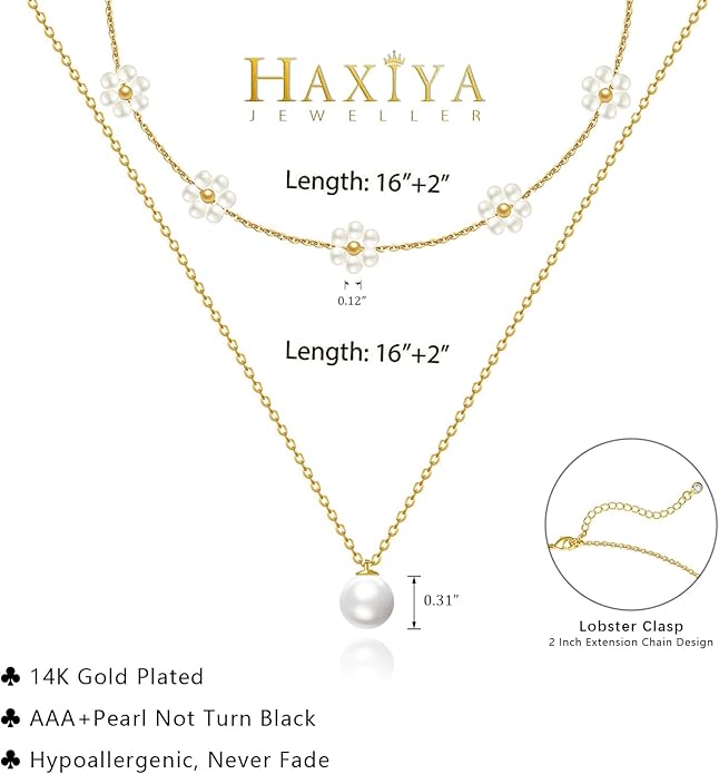 Gold Jewelry Set for Women - Dainty 14K Gold Plated Pearl Necklace and Earring Set with Drop Earrings, Bracelets, Choker Necklace - Wedding Jewelry Gift