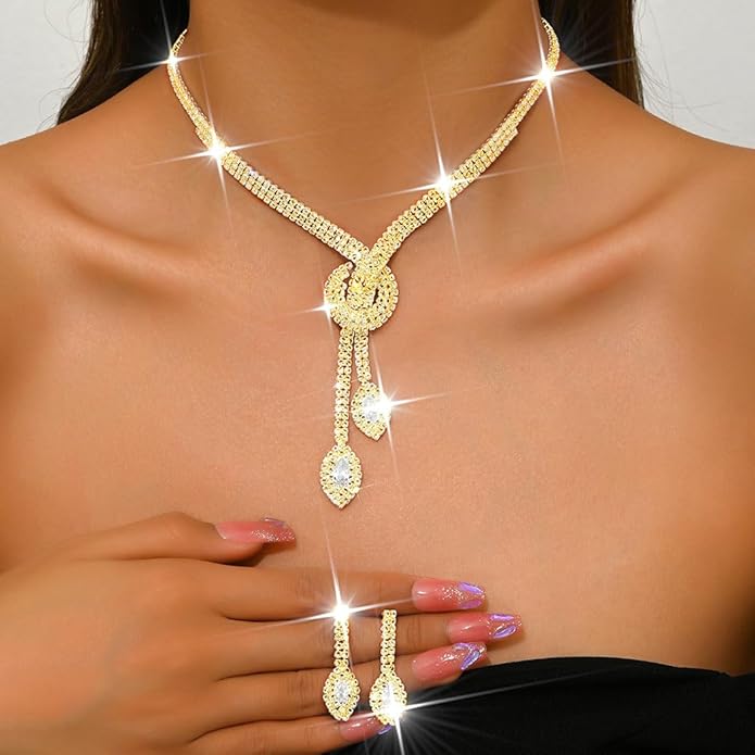 Unicra Silver Rhinestone Bridal Wedding Jewelry Set Crystal Necklace Earrings Sets Formal Prom Costume Jewelry Sets for Women and Brides