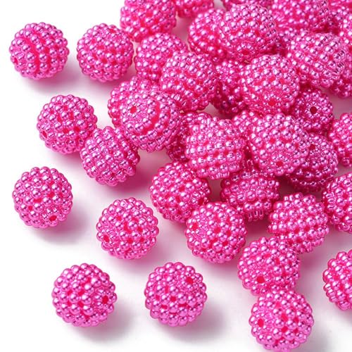40pcs Round Acrylic Berry Beads, 12mm Large Chunky Bubblegum Beads Loose Spacer Ball Bead for Jewelry Making Earrings Necklaces Bracelets DIY Beading Crafts, Fuchsia - color: Fuchsia