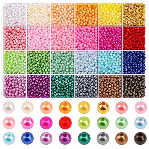 BONNY BOXX 4880 PCs Pearl Beads Set for Jewelry Making, 4MM Round ABS Faux Pearls with Holes for Bracelets, Necklaces, Earrings, Vase Filler - color: Pearl Beads Set - 4MM