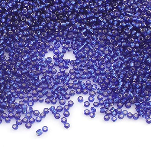 Perlin Glass Seed Beads 2mm 11/0 Round Mini Small Pony Beads 6500pcs for Making Earrings Bracelets Pendants Waist Jewelry DIY Handmade Silver Lined Color Kit (Royal Blue) - color: Royal Blue