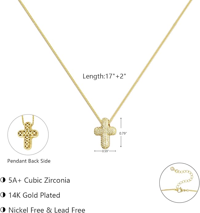 OGD Bubble Cross Necklace for Women 14k Gold Plated Cross Necklace Stackable Dainty Gold Necklace Mariner Chain Necklace CZ Cross Pendant Necklaces Set Simple Jewelry Gift