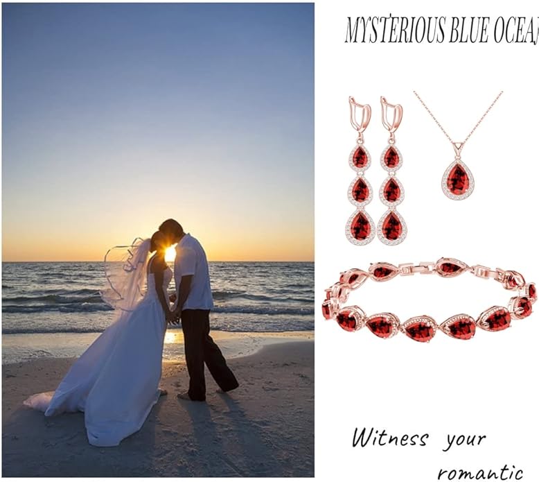 LMXXVJ Necklace Long Earrings Bracelet Set, White Gold Plated Created Blue Sapphire Jewelry Set Wedding Party Gift Jewelry for Women Bridal Bridesmaid