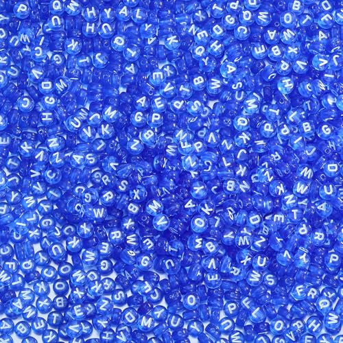 Ornaland 1480Pcs Blue Letter Beads for Jewelry Making Bulk 7x4MM Small Acrylic Round Alphabet Beads for Earrings Necklaces Bracelets DIY Supplies - color: Blue