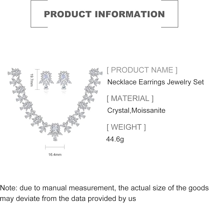 14K Gold Women's Jewelry Set, Natural Crystal Necklace & Moissanite Earrings, Luxurious Bridal/Wedding Fashion Accessory