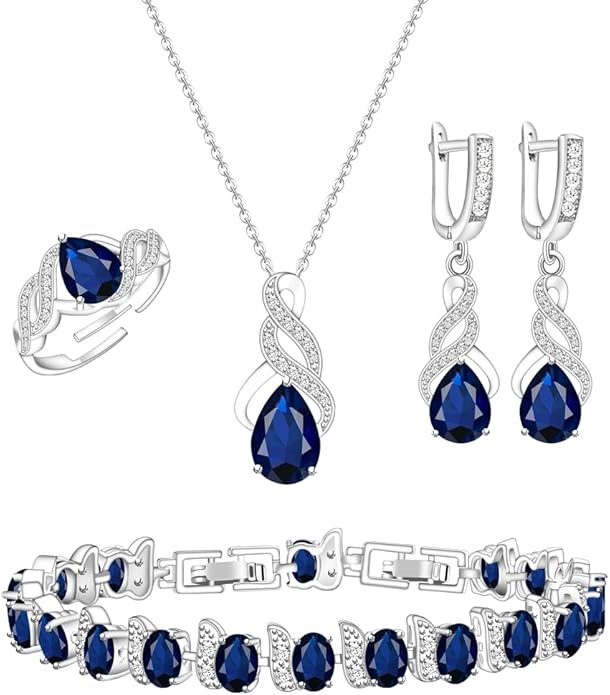 LMXXVJ Jewelry Set for Women,Teardrop Cubic Zirconia Necklace Earrings Adjustable Ring Bracelet Jewelry Set Formal Jewelry Gift