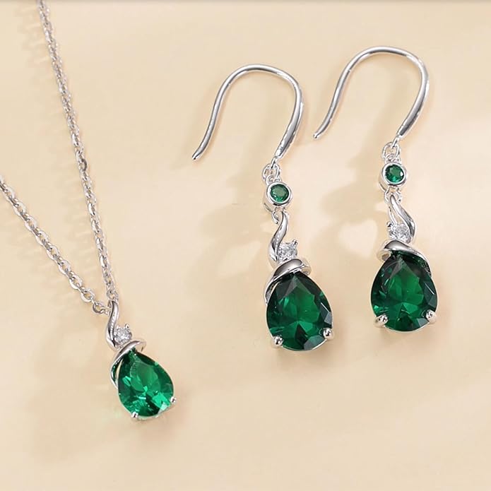 FANCIME Women Drop Earrings 925 Sterling Silver with Pear Gemstone Dangle Birthstone Earring Fine Jewelry Birthday Gifts for Women