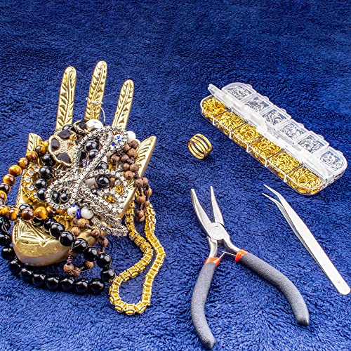 Open Jump Rings and Lobster Clasps Jewelry Fixing Kit (1200 pcs Gold and Silver) with a Bent Nose Jump Ring Pliers, Tweezers, and a Jump Ring Opener (O Rings for Jewelry Making)