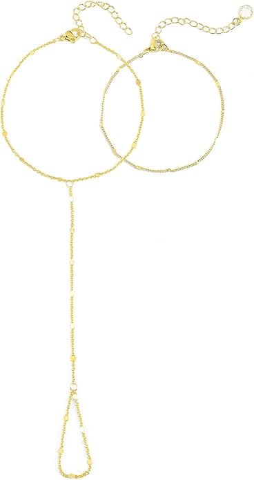 Hand Chain Bracelet, Adjustable Hand Jewelry Chain Bracelet with Ring, Trendy Gold Handchains Jewelry