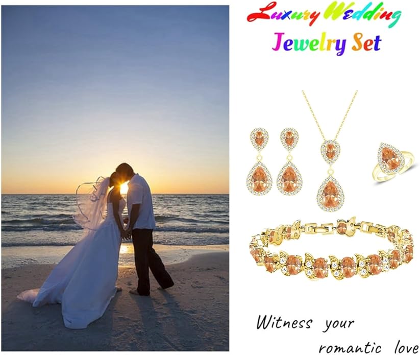 LMXXVJ Teardrop Jewelry Set for Women，Necklace Earrings Adjustable Ring Bracelet Set Fashion Formal Platinum/Gold/Rose Gold Jewelry Gift Girl/Mom/Wife/Grandmother/Best Friend/Aunt