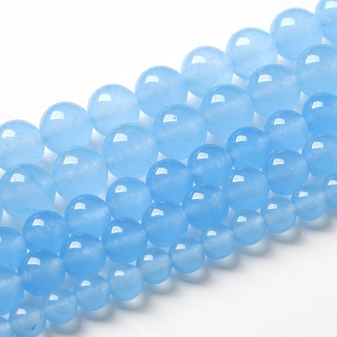 180pcs 4mm Blue Natural Chalcedony Aquamarines Stone Beads for Jewelry Making Round Jades Beads DIY Bracelet Accessories 32" 2 Strands
