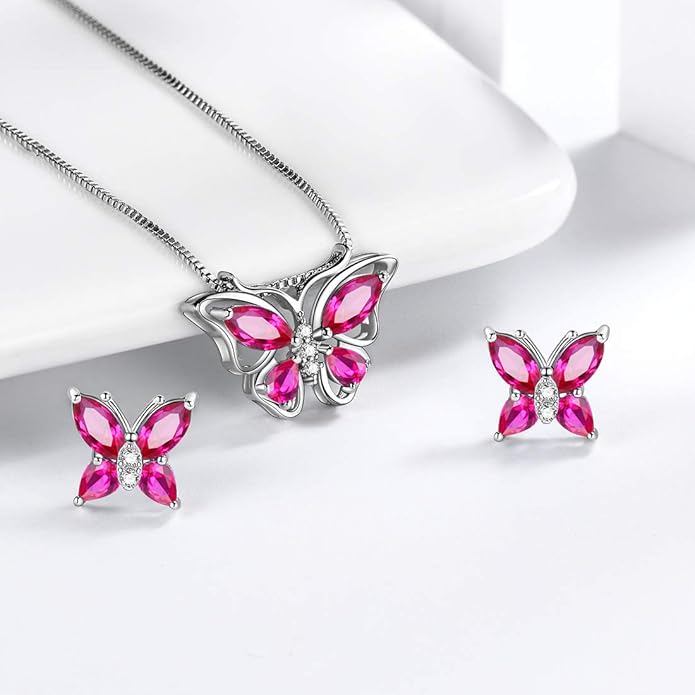Aurora Tears Butterfly Jewelry,Women 925 Sterling Silver Butterflies Birthstone Pendant Necklace/Earrings/Rings Wedding Gift