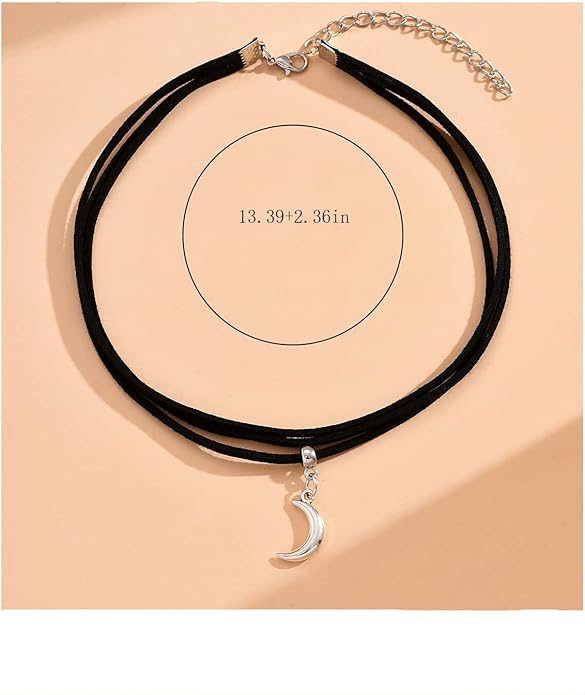 Black Velvet Moon Choker Necklace for Women Gothic Layered Necklaces Pendant Handmade Boho Crescent
