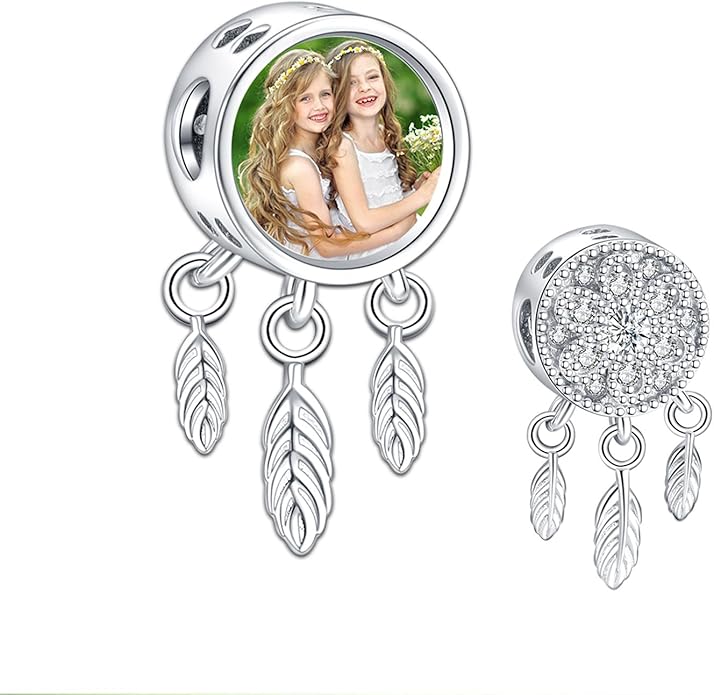 Annmors Personalized Photo Charm for Bracelet Necklaces,925 Sterling Silver Charm Love Heart Shaped Engraved Customize Picture Gift for Birthday Mother's Day Christmas,Bead Charms Jewelry for Women