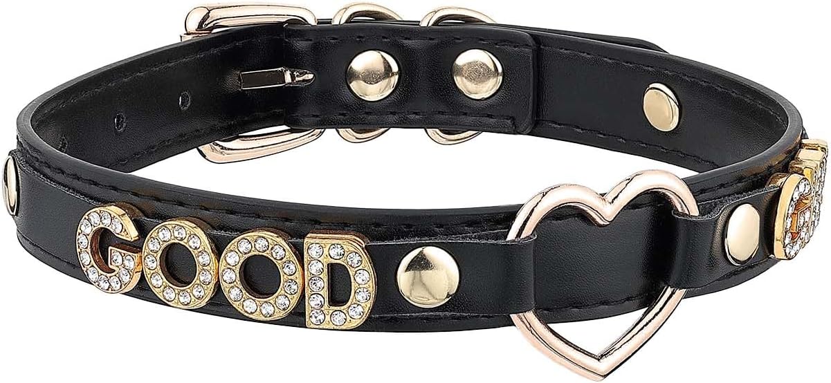 Handmade Gold Heart O-Ring Letter Choker Necklace for Women, Adjustable PU Leather Black/Pink Choker Collar For Women, Goth Choker Collars Necklace
