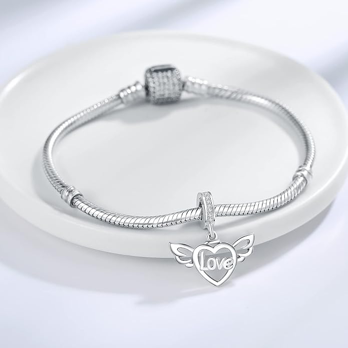 925 Sterling Silver Charms Fit Pandora Charms Bracelet I Love You to The Moon and Back Fit Wife Mom Christmas Birthday Gift