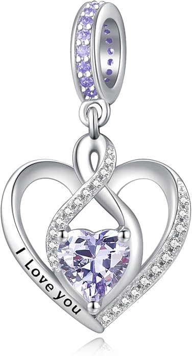 Heart Birthstone Charms for Bracelets, 925 Sterling Silver Women Bead Charms for Charm Bracelets Necklace, Mother's Day Birthday Anniversary Jewelry Gifts for Wife Mom Grandma Daughter