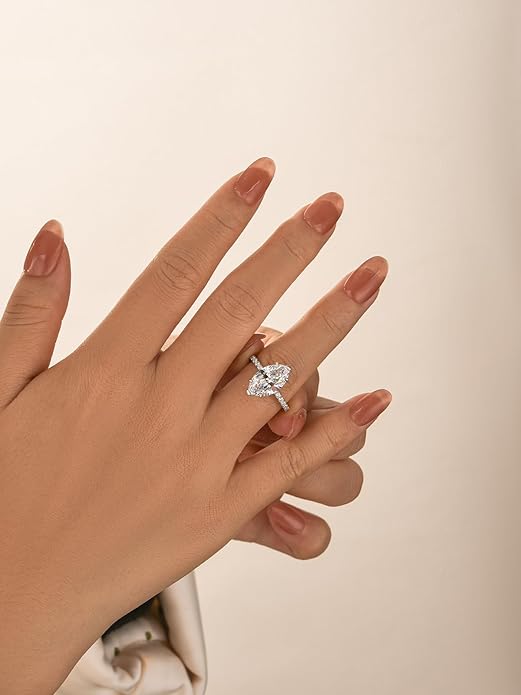 3.5CT Marquise Cut Engagement Ring, AAAAA Grade Cubic Zirconia Promise Ring for Women, S925 Silver Bridal Wedding Jewelry