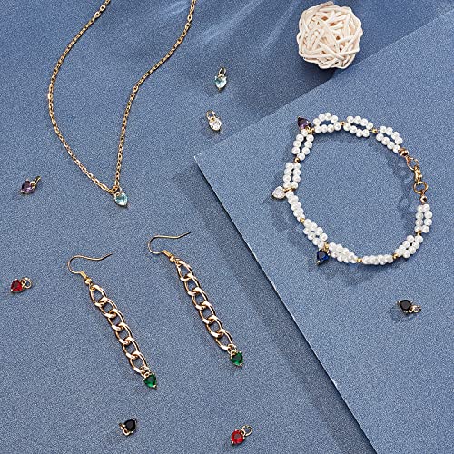 PH PandaHall 14pcs 18K Gold Plated Heart Charms 7 Colors Cubic Zirconia Love Heart Pendants with Jump Ring for Earring Bracelet Necklace Choker Jewelry Making Valentine's Day Gift, 8X5mm