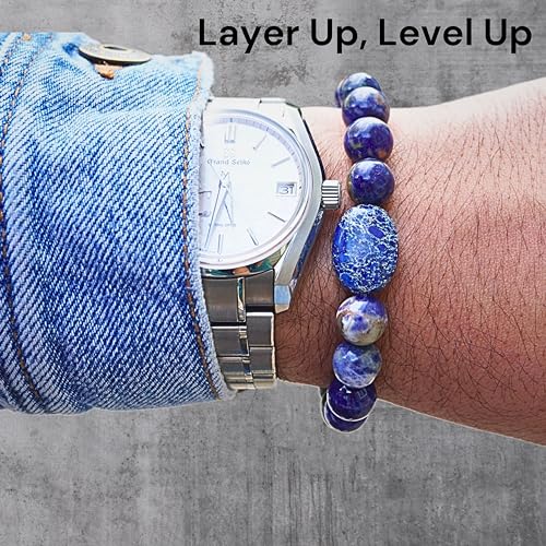 Black Obisidian Bracelets for Men 8" Inch Full Stretch Healing Crystal Bracelet, Beaded Charm Bracelet for Men Gifts Fathers Day Anniversary Birthday Gifts for Him - color: Sodalite & Lapis Lazuli Bracelets