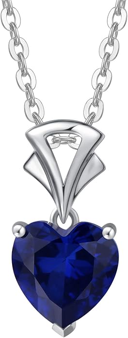 Agvana Valentines Day Gifts 14K White Gold Gemstone Pendant with Sterling Silver Chain 8mm Heart Birthstone Necklace for Women Fine Jewelry Anniversary Birthday Gifts for Women Mom Wife Girlfriend Her
