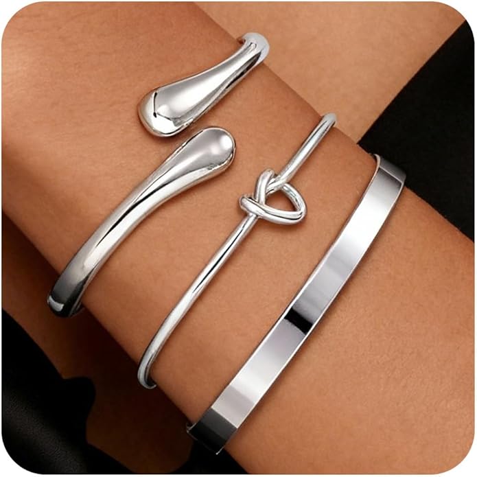 Gold Bangle Bracelets for Women, Non Tarnish Dainty 14K Gold Plated Cuff Bracelets Stackable for Women,Waterproof Bracelet Stack Gold Jewelry Gifts Trendy Adjustable Accessories