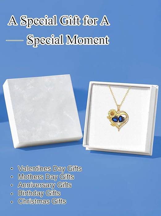 Sunflower Heart Necklace for Women 14K Gold Exquisite Valentines Day Anniversary Birthday Gifts for Wife Mother Her Double Birthstone Pendant Jewelry‘You Are My Sunshine’