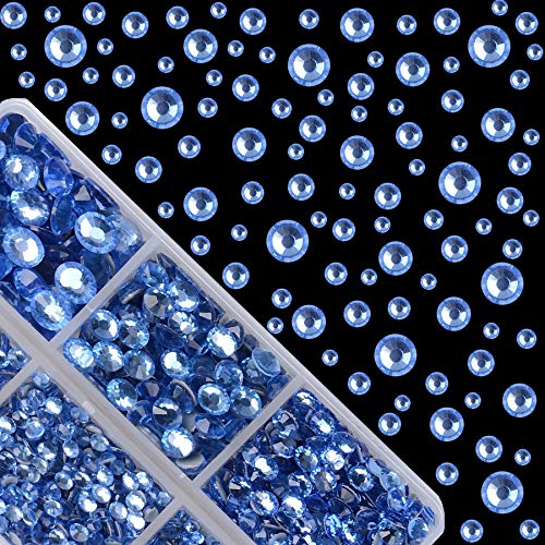 4000Pcs Mixed Size Hot Fix Round Crystals Gems Glass Stones Hotfix Flat Back Rhinestones (Light Blue) - color: Light Blue, size: 4000 Count (Pack of 1)