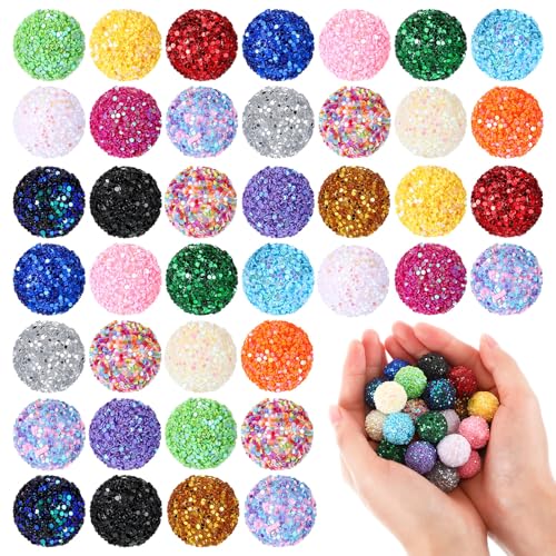 40 Pcs 20 mm Rhinestone Beads Bulk Crystal Round Disco Ball Chunky Bubblegum Beads for Pens Bracelets Charms Craft European Style Jewelry Making Supplies Christmas(Glitter) - color: glitter