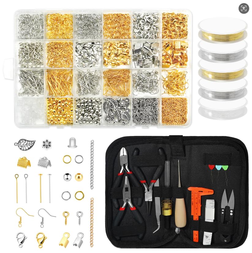 fuvooi Jewelry Repair Kit, Jewelry Making Supplies Kit Jewelry Pliers Set with Wires, Chain, Tweezers, Lobster Clasps, Jewelry Jump Rings