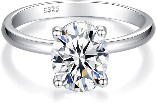 IMOLOVE Solitaire Moissanite Engagement Ring, 1CT D Color VVS1 Clarity, 925 Sterling Silver with 18K White Gold Plated, Ideal Gift for Women
